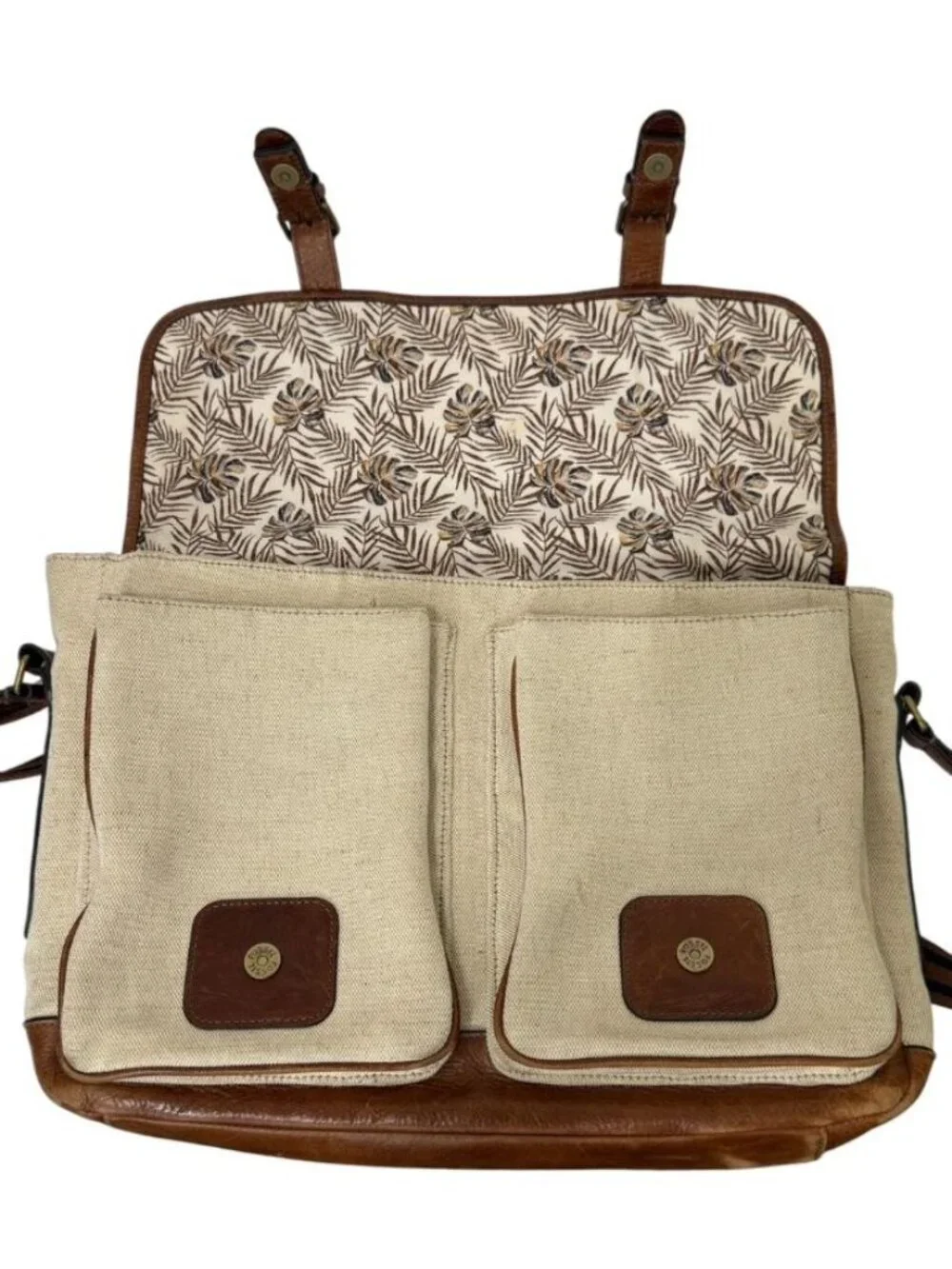 Fossil Men's Greenville Messenger Bag Canvas Cowhide Leather Travel Classic